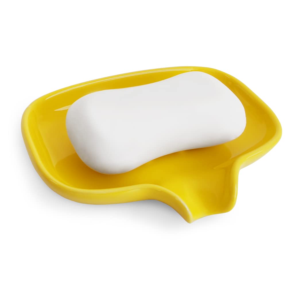 Multi-Color Ceramic Soap Dish with Drain, Bathroom Soap Holder(White)