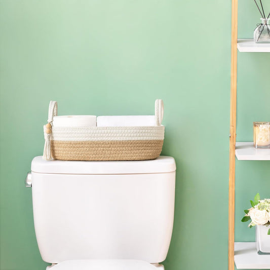 Mkono Toilet Paper Basket, Boho Bathroom Decor, Small Storage Organizer