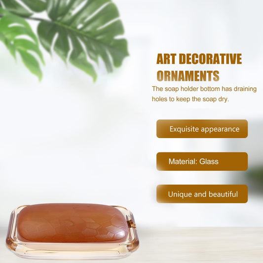 NOLITOY Glass Soap Dish Light Brown Amber Ribbed Bar Holder Decorative Tray for Bathroom Vanities Kitchen Sinks Shower Countertop Clear Savers Modern Vintage Decor Accessory 4.91 x 3.54 x 0.98 Inch