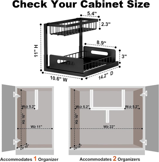 REALINN Under Sink Organizer, L-Shaped 2 Tier Pull Out Cabinet Organizer