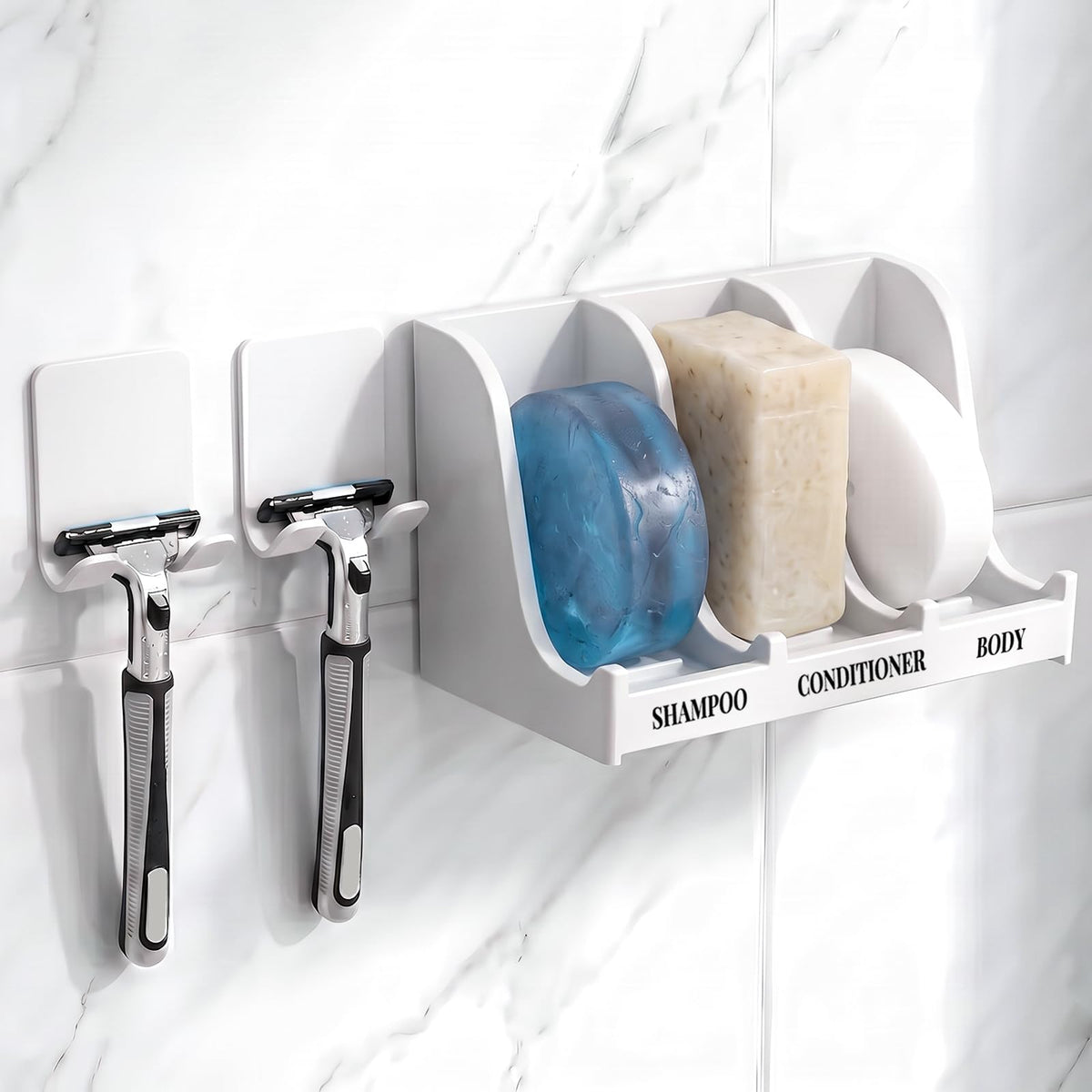 3-Compartment Shower Soap Holder & Organizer for Multiple Bars