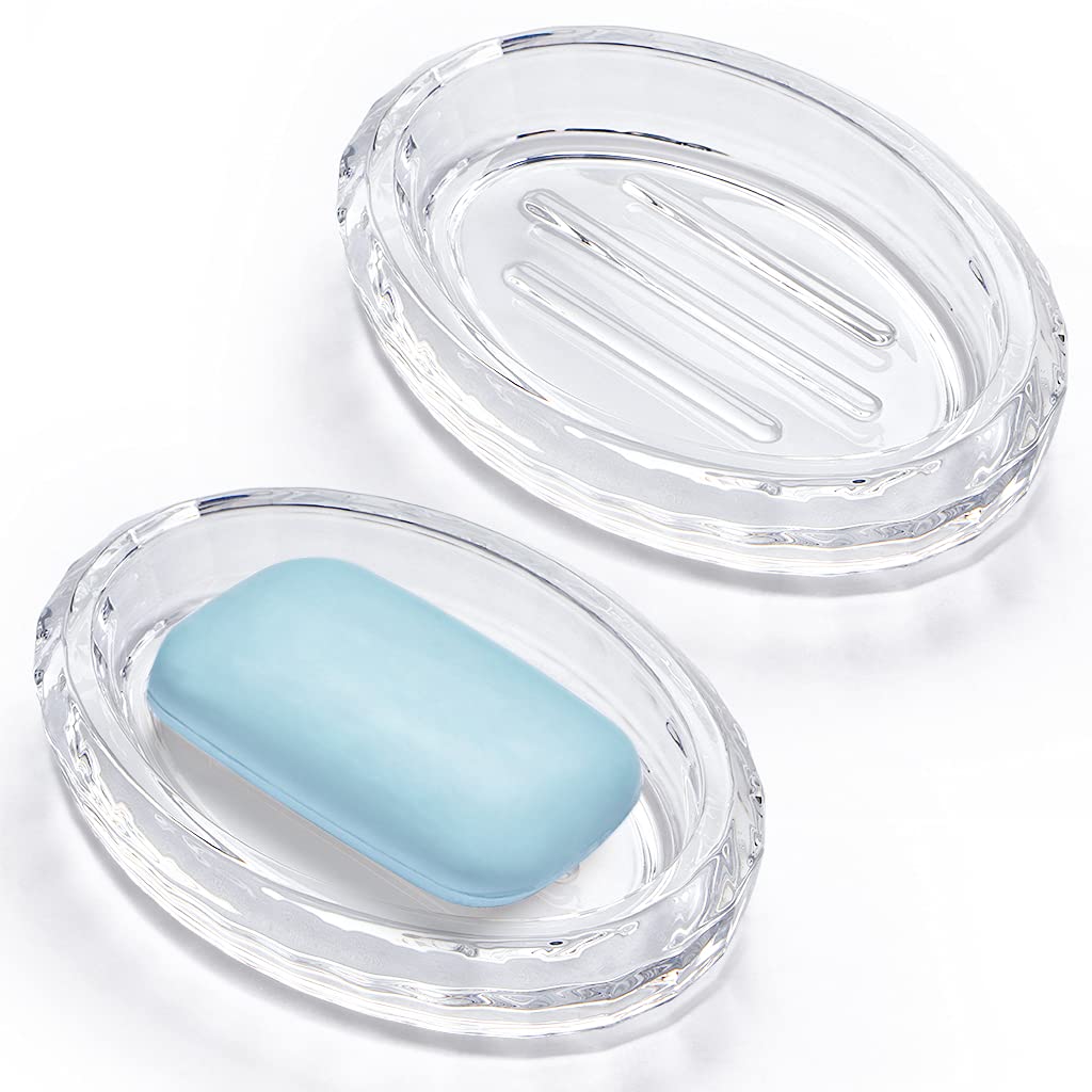 MDLUU 2-Pack Glass Bar Soap Dish, Decorative Soap Saver Tray for Shower, Bathtub, Bathroom Sink, Kitchen Sink (Square)
