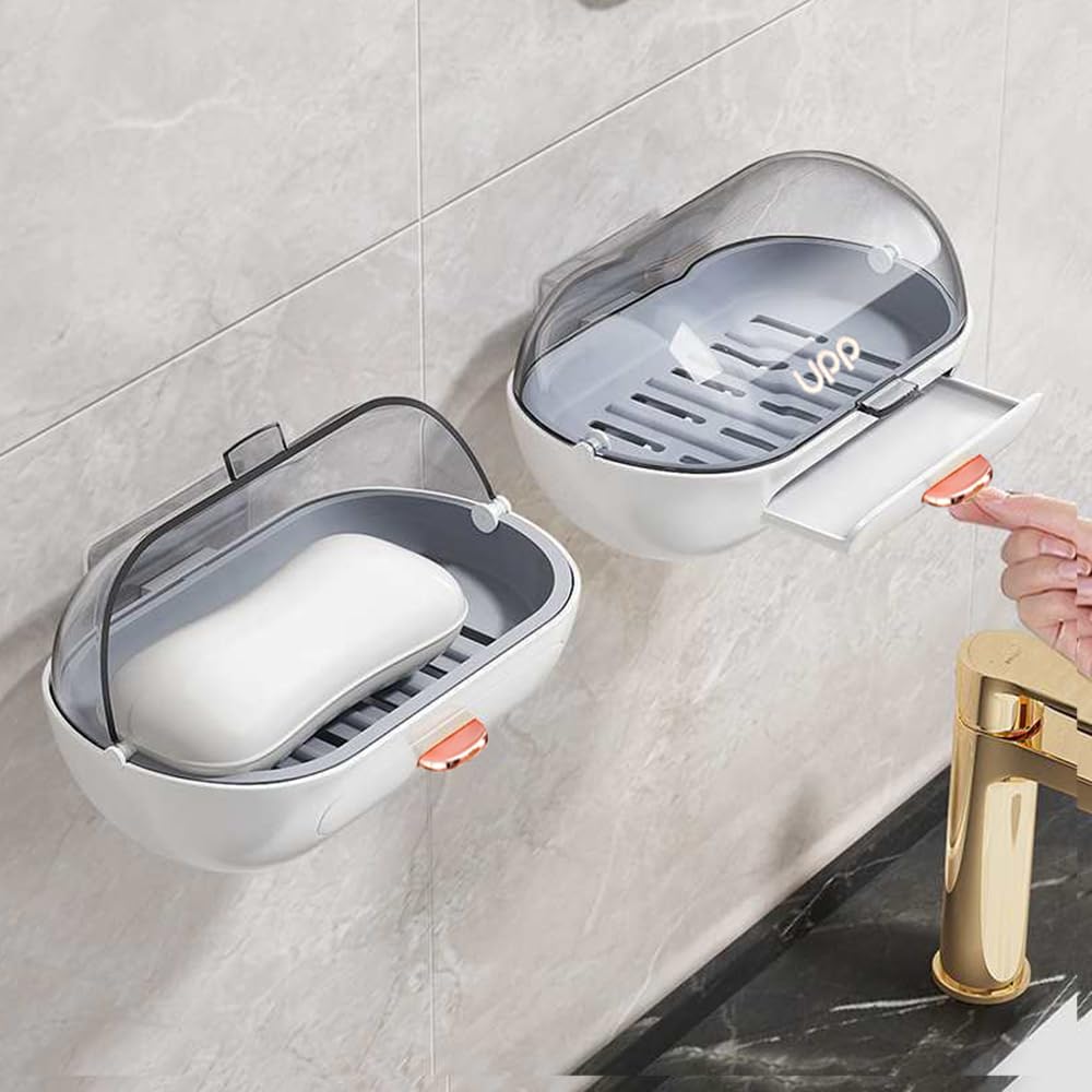 2 Pack Shower Soap Dish Holder with Lid, Bar Soap Container with Drain