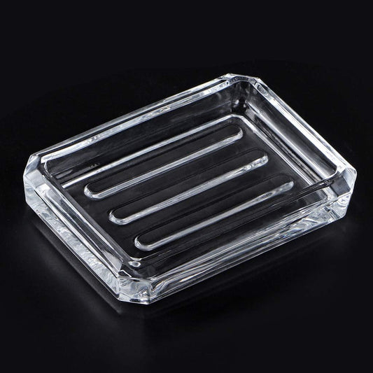 MDLUU 2-Pack Glass Bar Soap Dish, Decorative Soap Saver Tray for Shower, Bathtub, Bathroom Sink, Kitchen Sink (Square)
