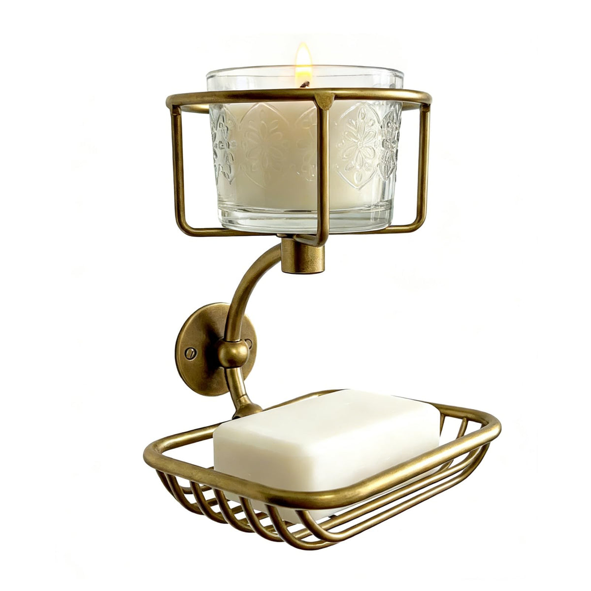 Wall Mounted Bar Soap Holder with Candle & Vase Holder, Farmhouse Soap Dish for Shower Wall, 2-Tier Rustproof Sponge & Soap Organizer for Bathroom, Black Bathroom Wall Decor