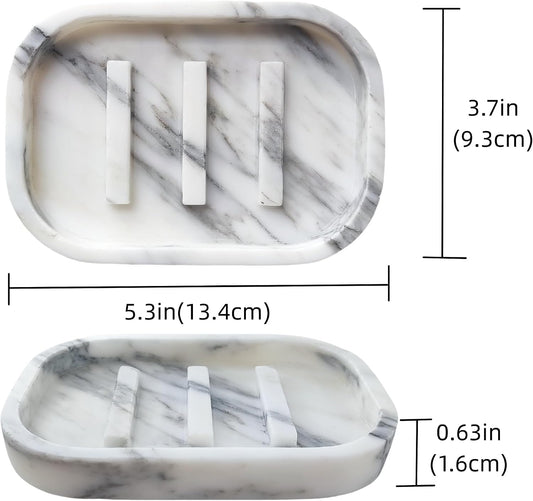 Natural Marble Soap Dish for Bathroom Shower Sink,Stone Soap Holder with Drying