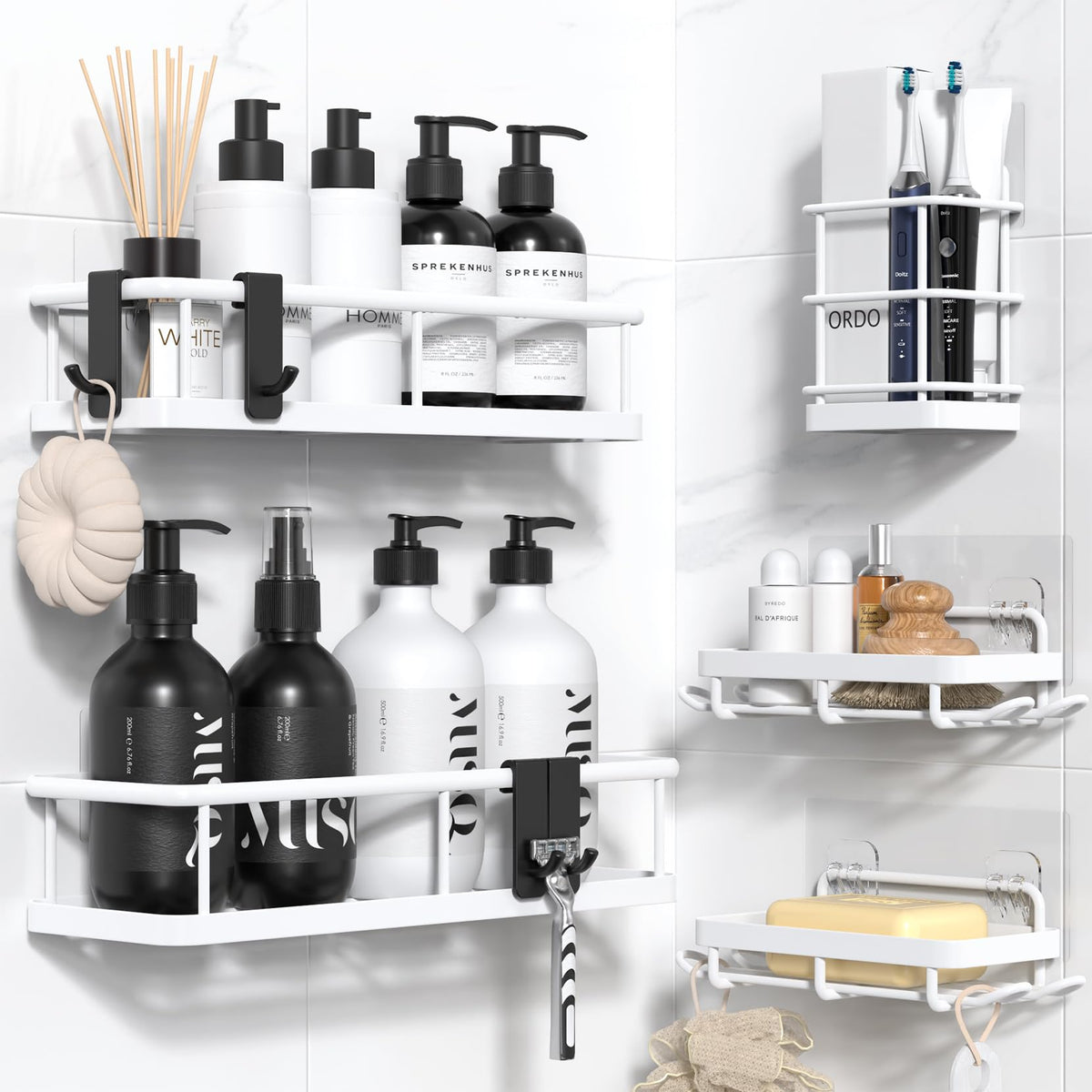 YASONIC Shower Caddy Adhesive, Rustproof Shower Organizer, Large Capacity Shower Shelves for Inside Shower, No Drilling Bathroom Organizers and Storage for Home Decor (2 Pack Black)