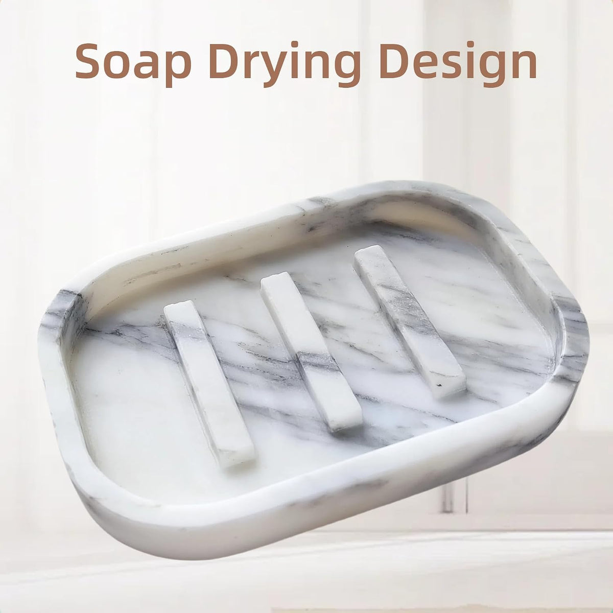 Natural Marble Soap Dish for Bathroom Shower Sink,Stone Soap Holder with Drying