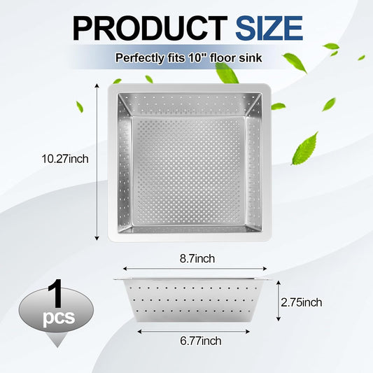 Tuanse 2 Pcs 10 x 10 x 3'' Stainless Steel Commercial Floor Drain Strainer