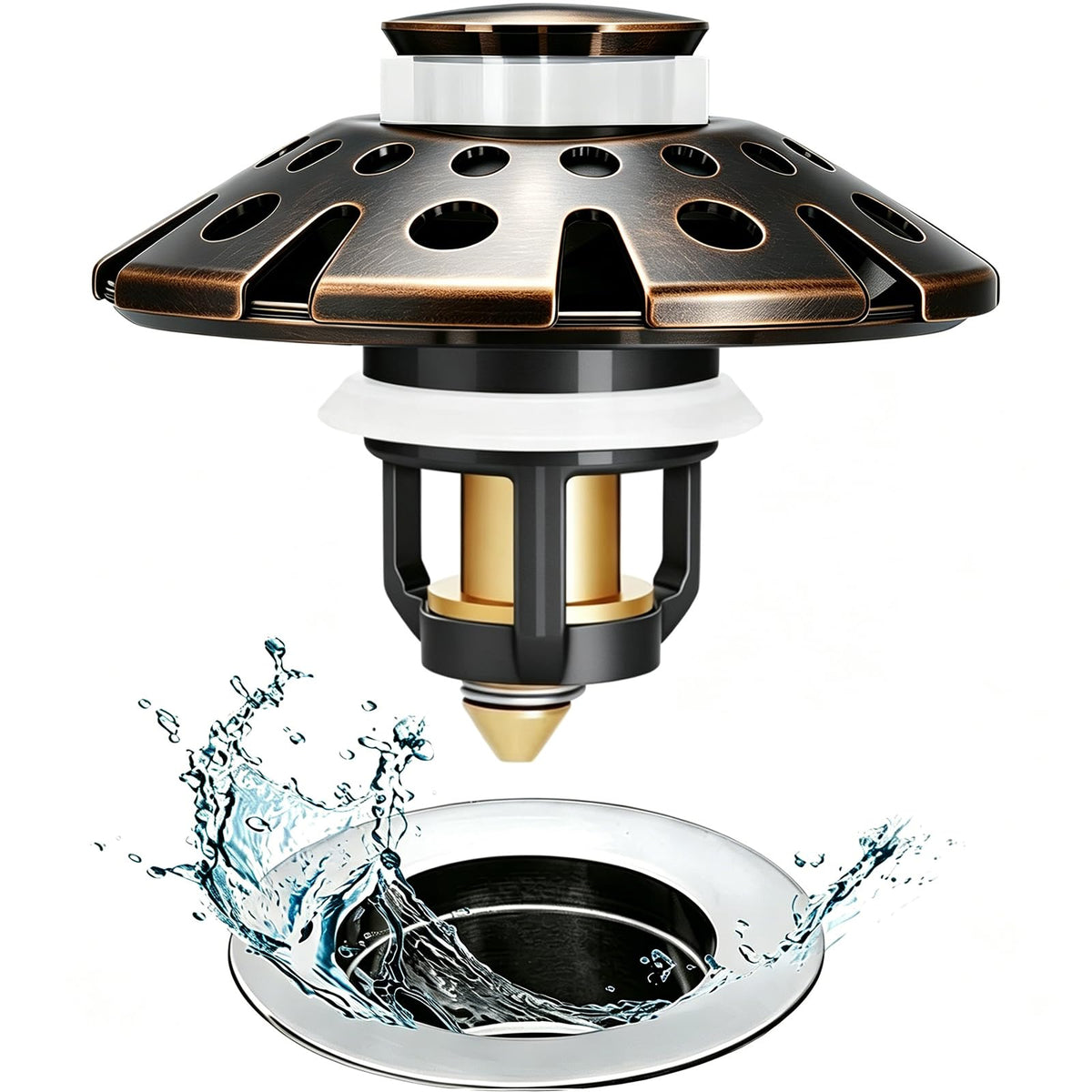 AzWzz Bathroom Sink Stopper with Hair Catcher, Pop Up Sink Drain Strainer