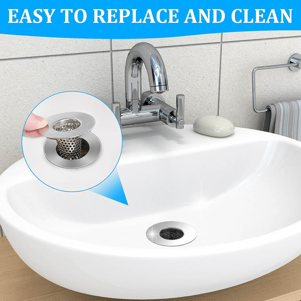 Dayker 3PCS Bathroom Sink Drain Strainers, Stainless Steel Hair Catcher
