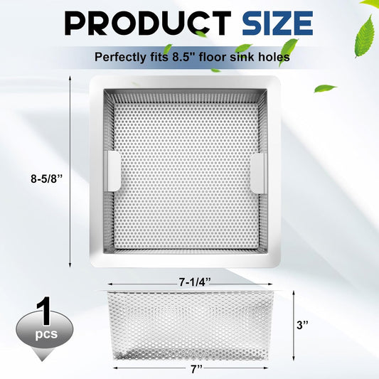 Tuanse 1 Pc 8.5 x 8.5 x 3'' Stainless Steel Floor Drain Strainer