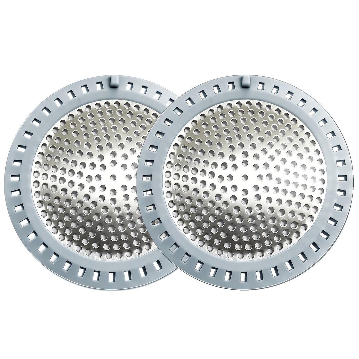 Seatery 2PCS Shower Drain Hair Catcher, Shower Drain Strainer, Stainless Steel with Silicone Edging, 4.75 Inch Diameter
