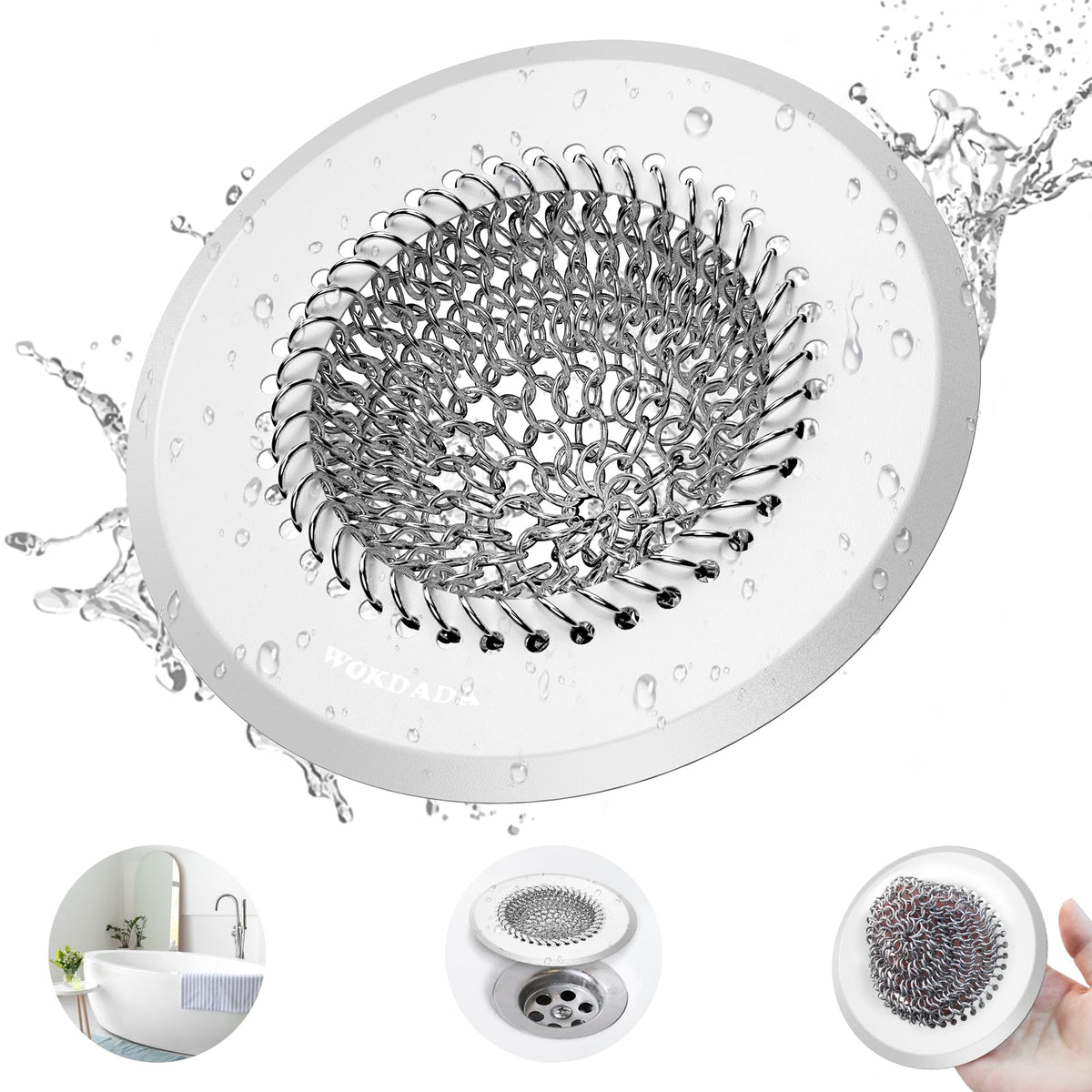 WOKDADA Shower Drain Hair Catcher, Patented Bathtub Drain Cover, Anti-Clog