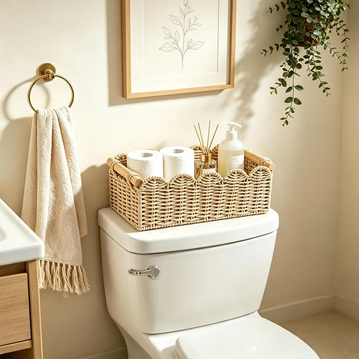 2 Pack Handwoven Scalloped Toilet Paper Storage Basket