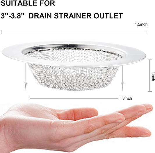LASSHSWA 4 PCS Kitchen Sink Strainer Stainless Steel, Kitchen Sink Drain Strainer,Sink Strainers with Large Wide Rim 4.5" Diameter for Kitchen Sinks