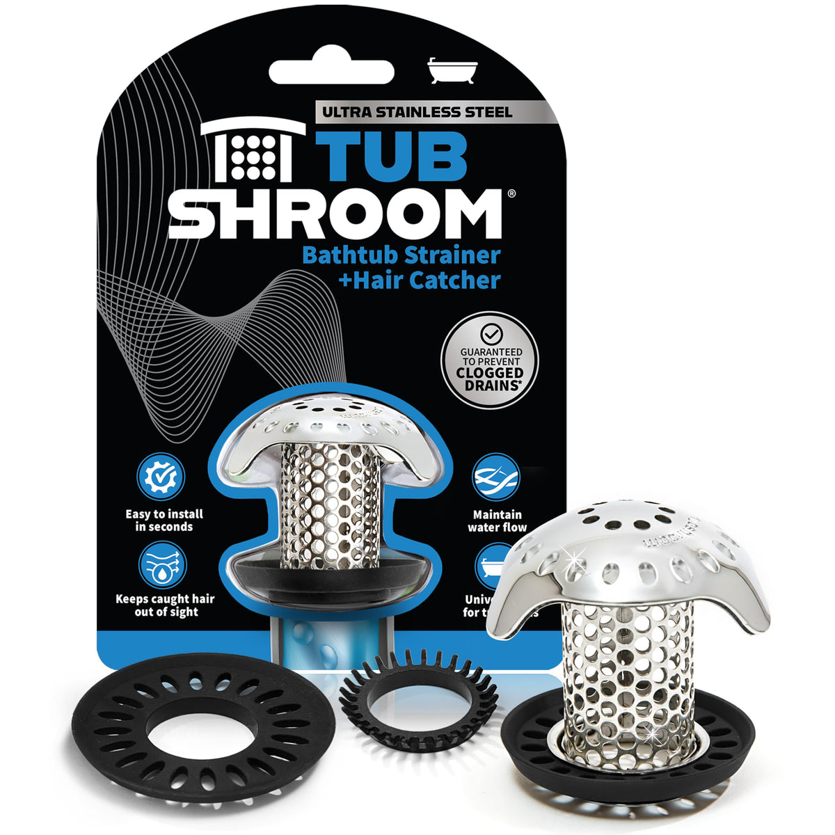 TubShroom Ultra Revolutionary Bath Tub Drain Protector Hair Catcher/Strainer/Snare Stainless Steel, Single Pack