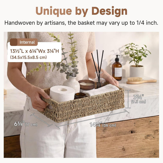 StorageWorks Wicker Seagrass Baskets, Toilet Basket Tank Topper