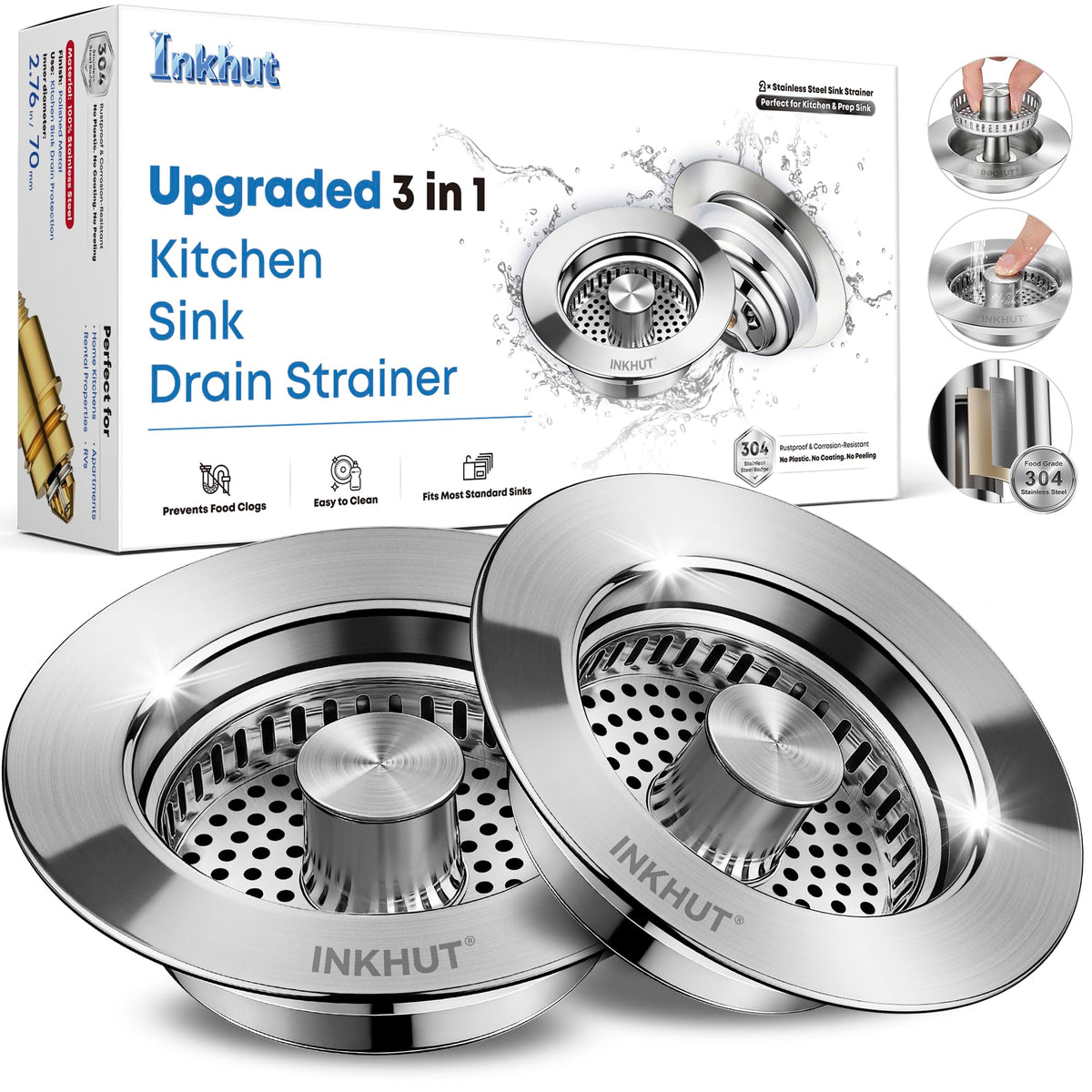 Upgraded 3 in 1 Kitchen Sink Drain Strainer