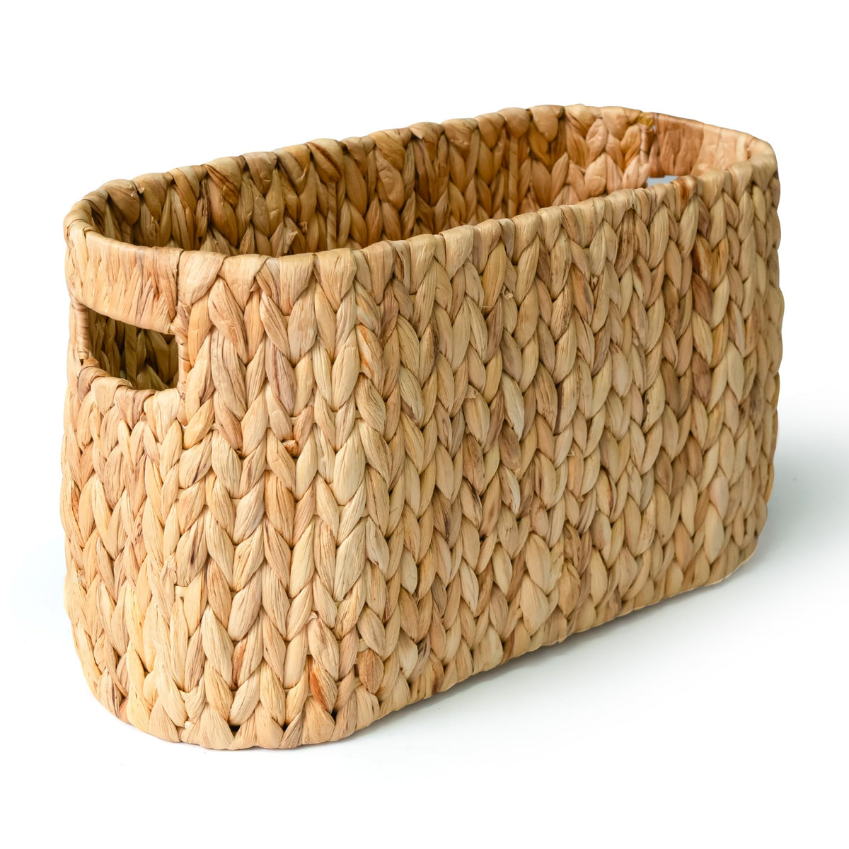 KOKODO Water Hyacinth Toilet Paper Storage Basket with Handles, Free Standing Wicker Basket for Toilet Paper, Magazines, Toiletries & Cleaning Supplies, Holds 6 Rolls
