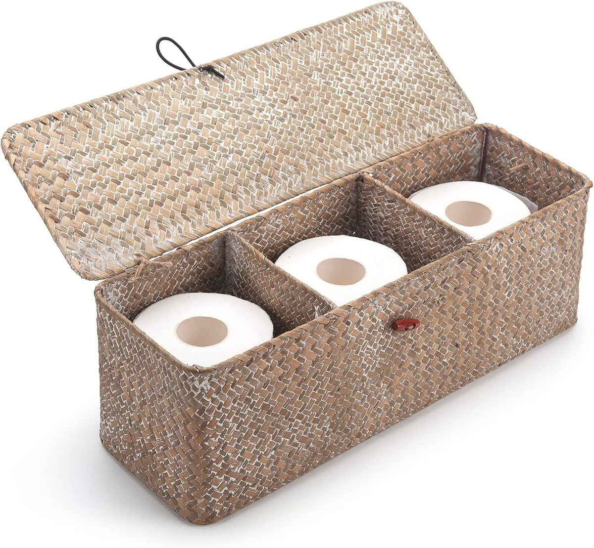 Seagrass Storage Basket for Bathroom - Toilet Tank with Lid, Wicker Woven Narrow Basket for Organizing (13" x 5" x 4.3")