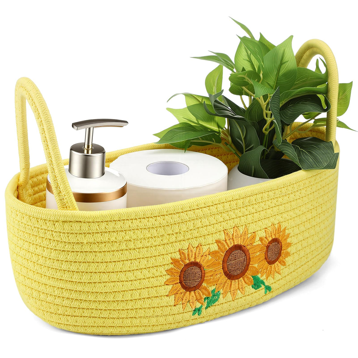Vesici Eucalyptus Toilet Paper Storage Basket with Handles, Cotton Rope