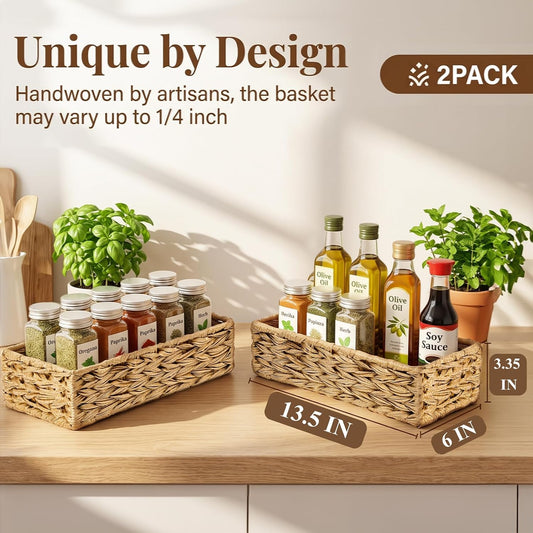 Eorbow 2 Pack Bathroom Baskets, Plastic Toilet Tank Paper Holder, Woven Decorative Storage Box for Tank Top Countertop Organizing Boho Home Decor