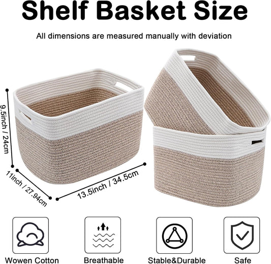 3 Pack Woven Baskets,Storage Baskets for Shelves with Handles