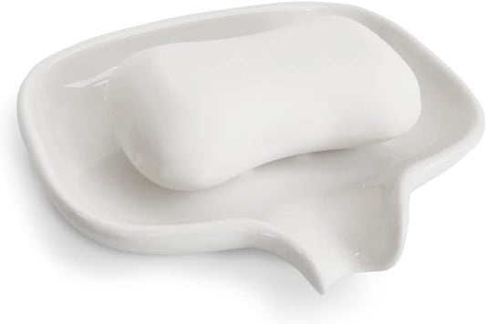 Multi-Color Ceramic Soap Dish with Drain, Bathroom Soap Holder(White)