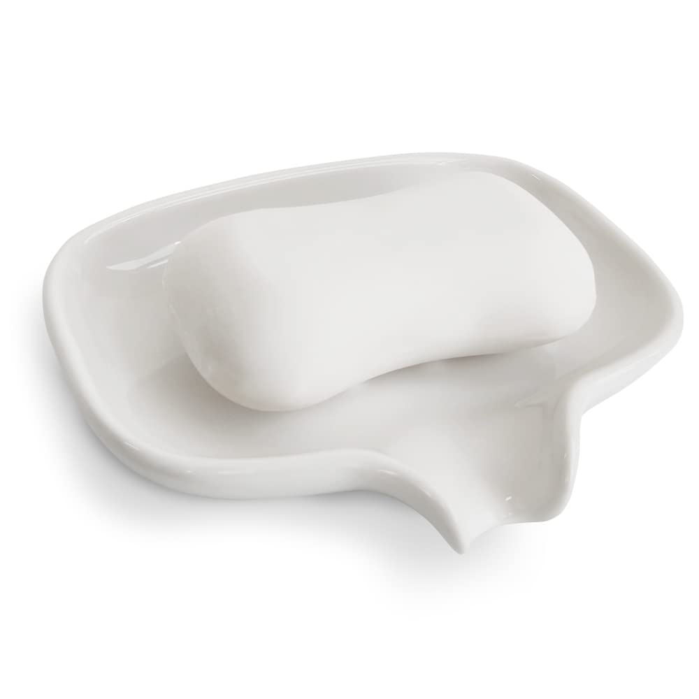 Multi-Color Ceramic Soap Dish with Drain, Bathroom Soap Holder(White)