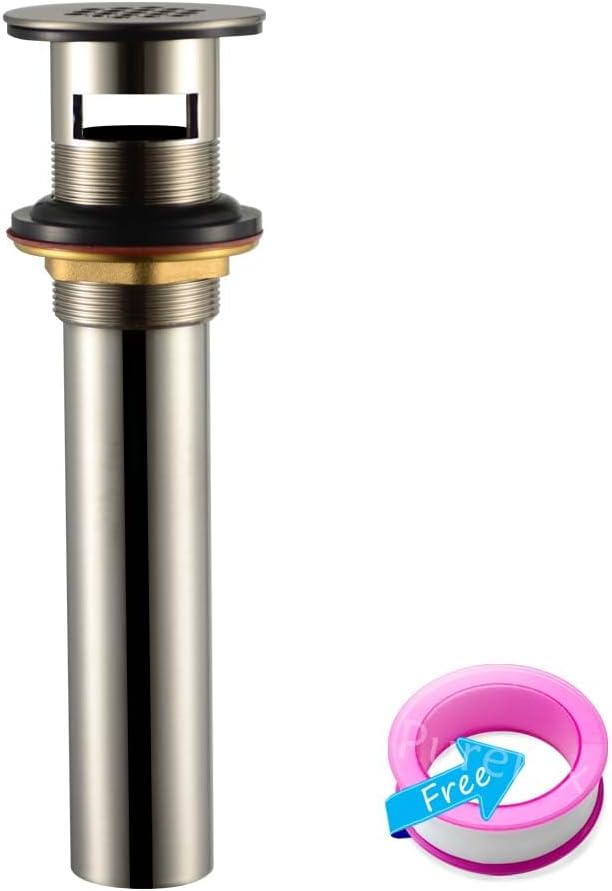 Purelux Grid Drain Strainer Assembly with Overflow for Bathroom Sink, Made of Brass Brushed Nickel