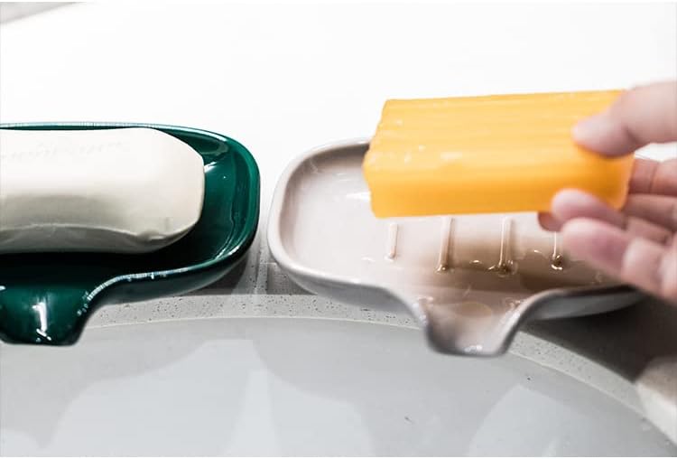 Multi-Color Ceramic Soap Dish with Drain, Bathroom Soap Holder(White)