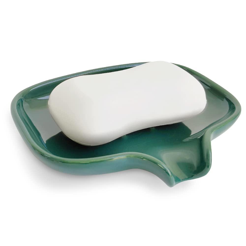 Multi-Color Ceramic Soap Dish with Drain, Bathroom Soap Holder(White)