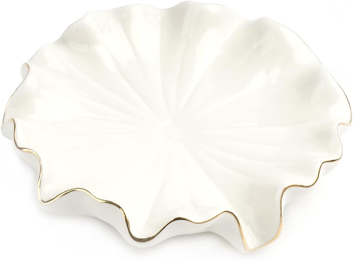 Ceramic Self Draining Soap Dish White Lotus Leaf Soap Holder Waterfall Soap Dish Soap Savers for Bar Soap, for Bathroom, for Shower, for Bar Counter