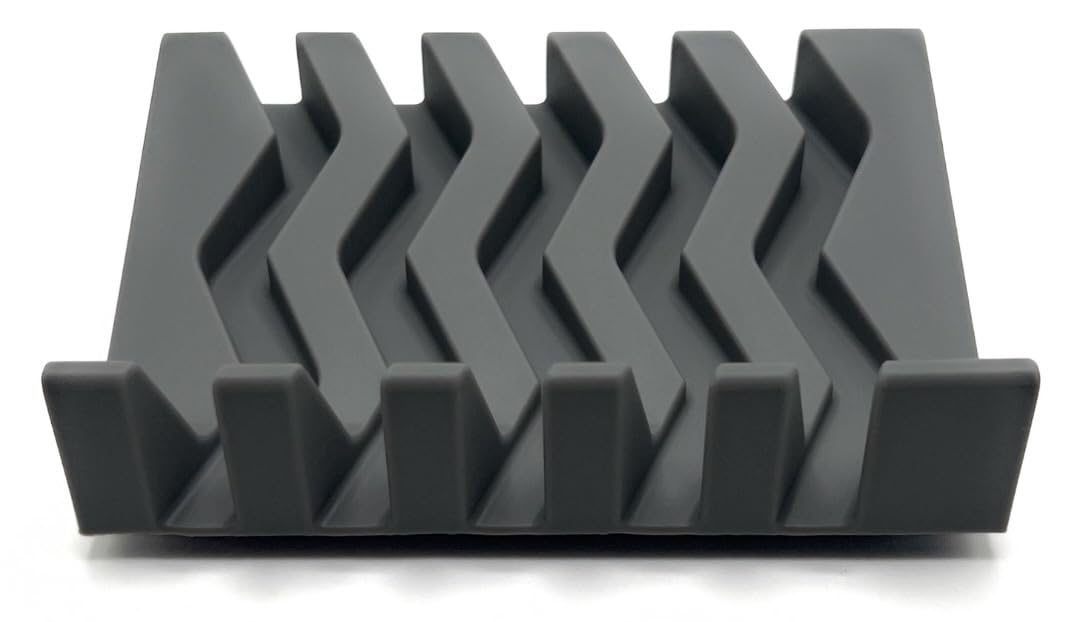 Silicone Draining Soap Dish, Sloped Angled Design, Chevron Pattern, Universal Fit, Extra Thick (Black, 4.5"x3.2")