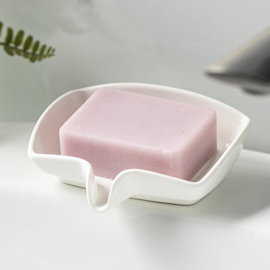 Zoeeker Soap Dish with Waterfall Design, Ceramic Soap Holder for Countertop