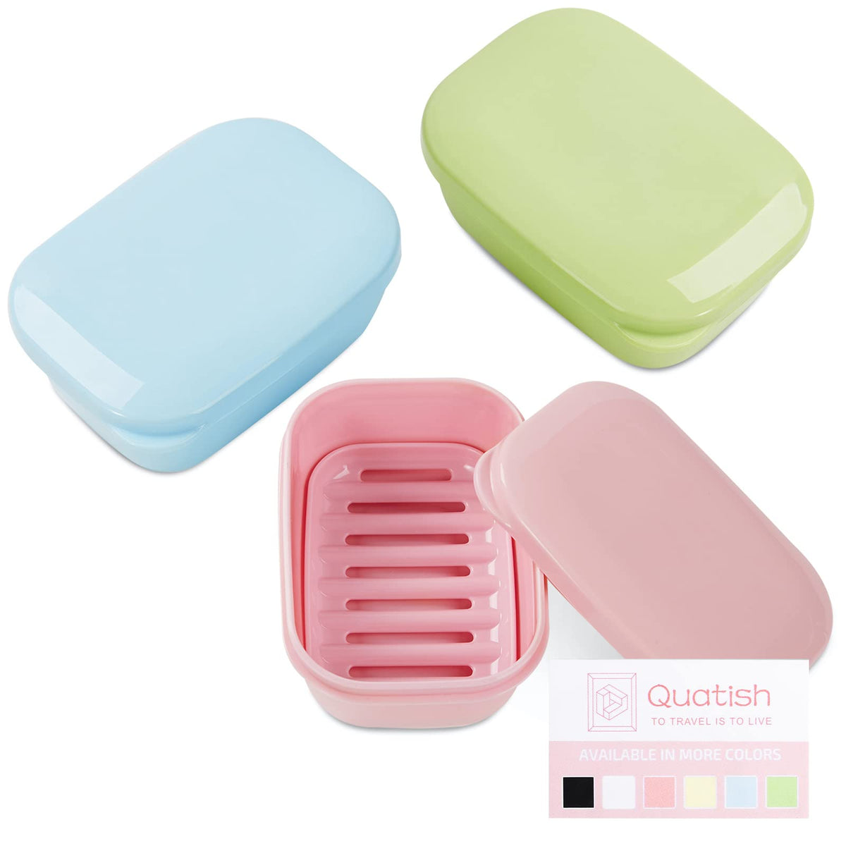 Quatish 4 Pack Travel Soap Case Leakproof, Portable Travel Bar Soap Holder Container with Lid for Camping, Gym, Multicolor