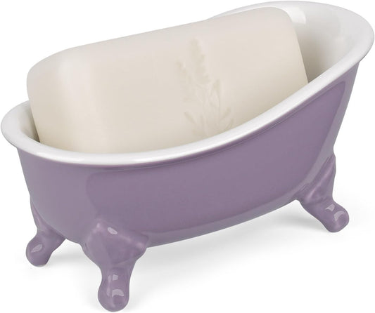 Vintage Ceramic Mini Clawfoot Bathtub Bar Soap Holder,Lavender