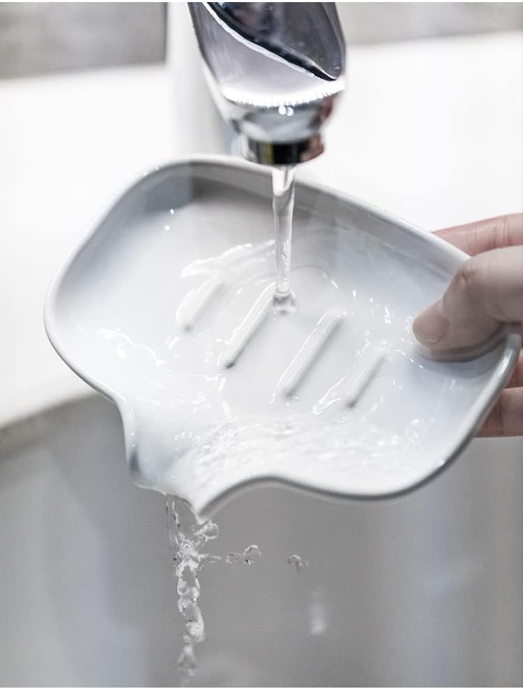 Multi-Color Ceramic Soap Dish with Drain, Bathroom Soap Holder(White)
