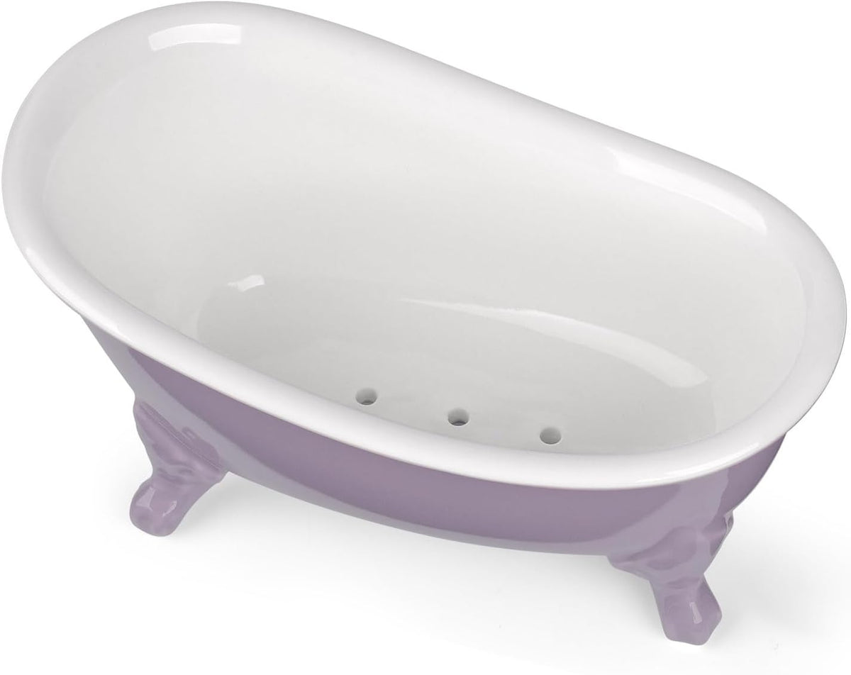 Vintage Ceramic Mini Clawfoot Bathtub Bar Soap Holder,Lavender