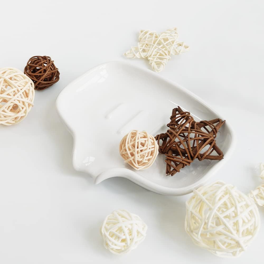 Multi-Color Ceramic Soap Dish with Drain, Bathroom Soap Holder(White)