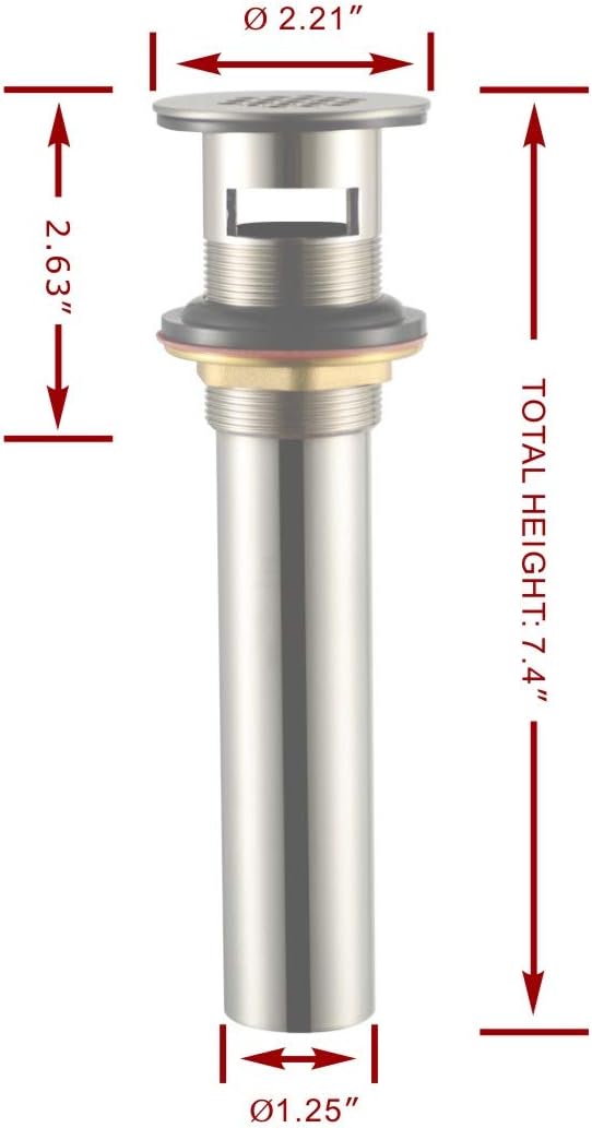 Purelux Grid Drain Strainer Assembly with Overflow for Bathroom Sink, Made of Brass Brushed Nickel