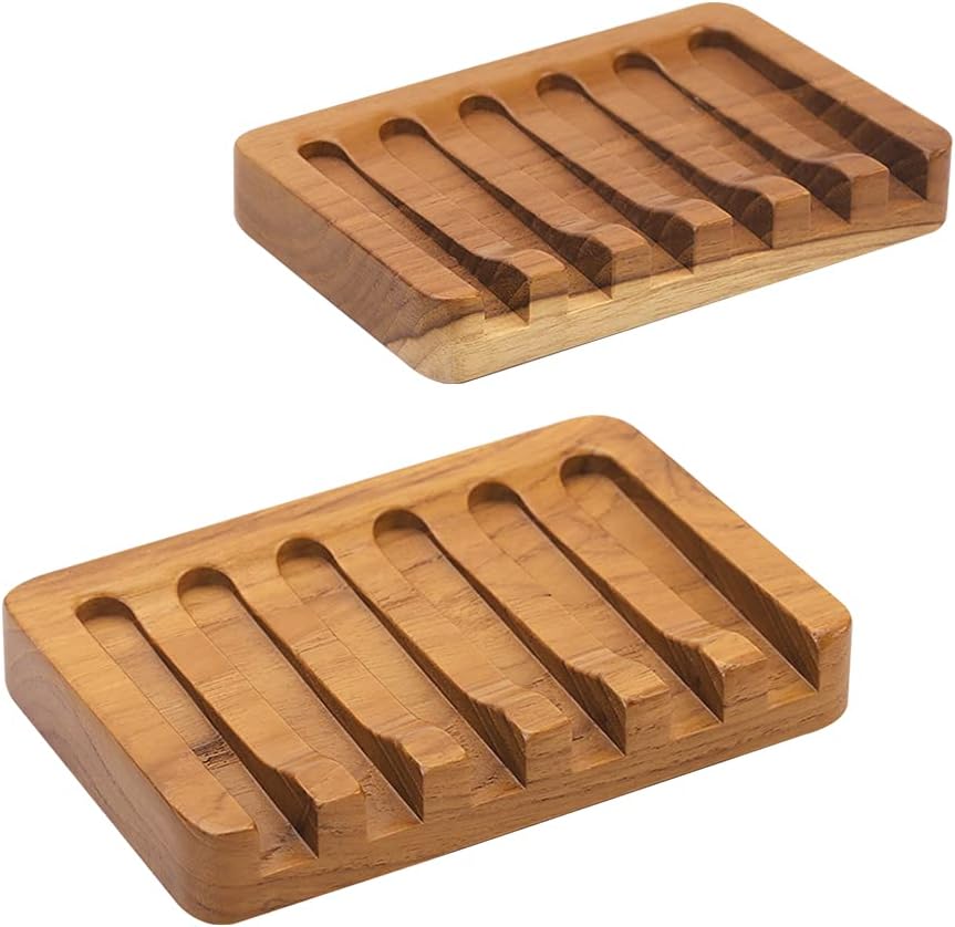 HTB 2 Pack Self Draining Soap Dishes,Teak Wood Soap Holder for Shower