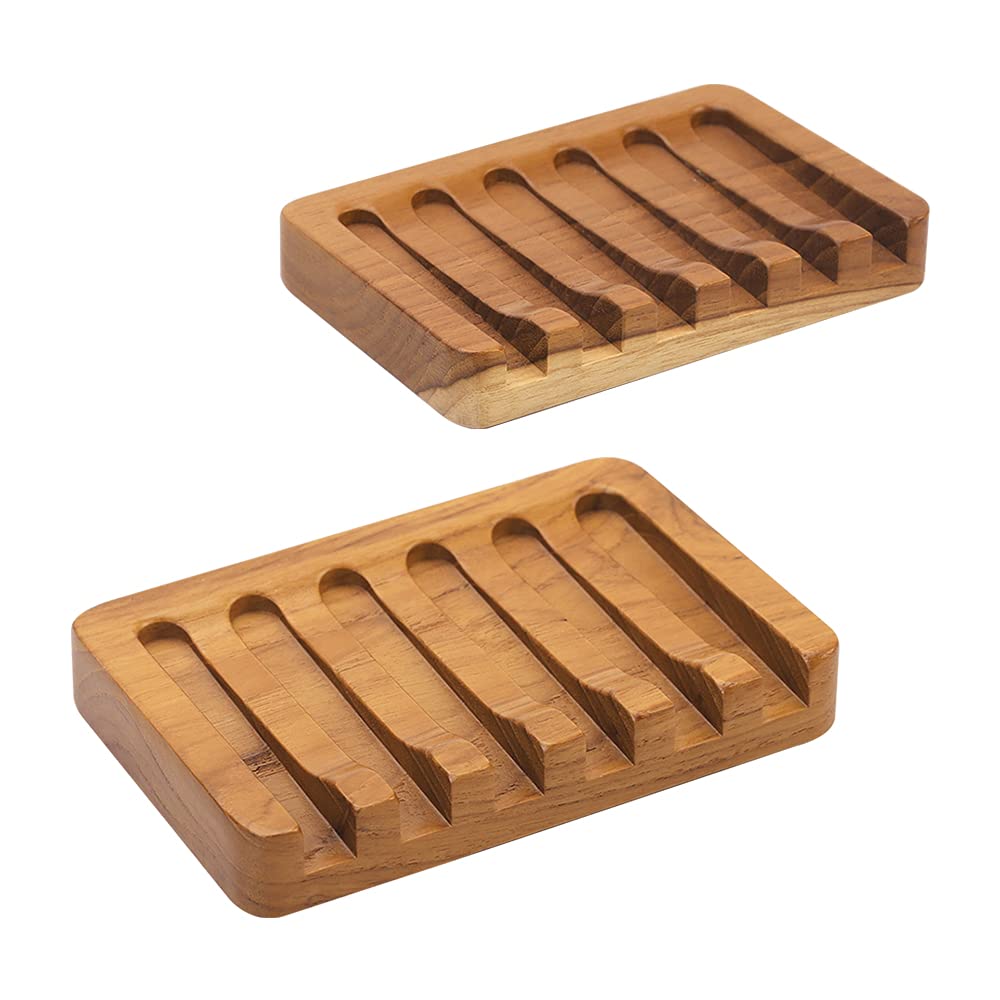 HTB 2 Pack Self Draining Soap Dishes,Teak Wood Soap Holder for Shower