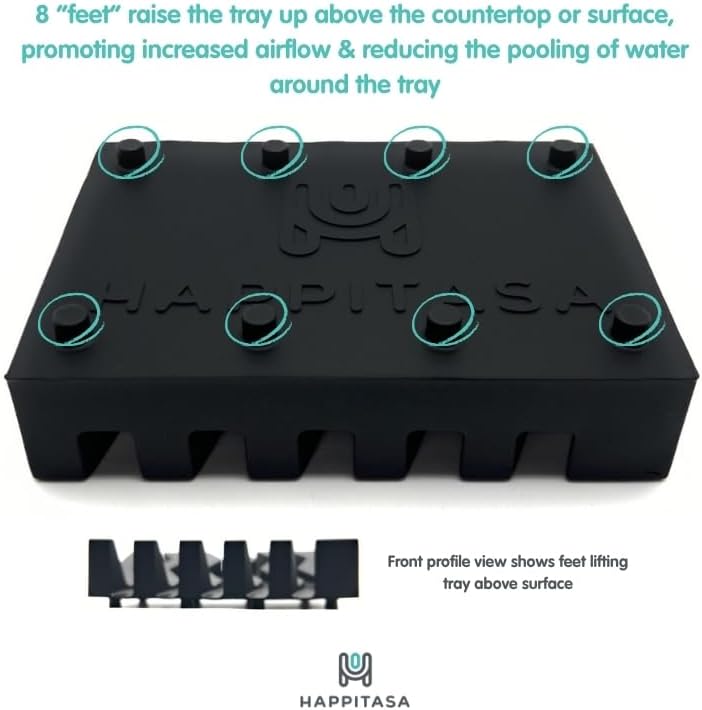 Silicone Draining Soap Dish, Sloped Angled Design, Chevron Pattern, Universal Fit, Extra Thick (Black, 4.5"x3.2")