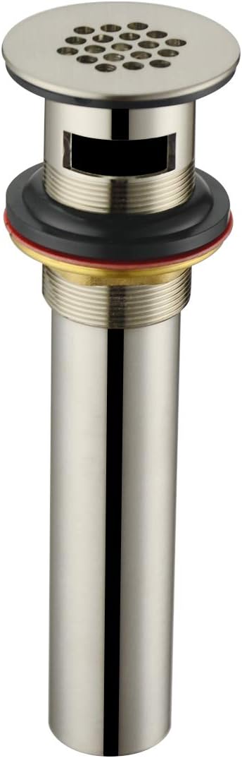 Purelux Grid Drain Strainer Assembly with Overflow for Bathroom Sink, Made of Brass Brushed Nickel