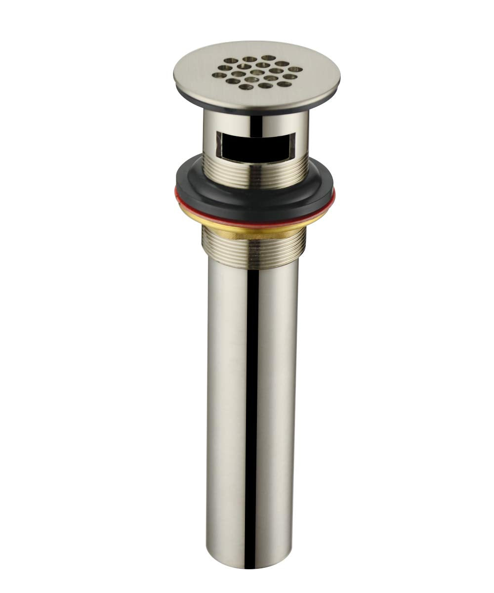 Purelux Grid Drain Strainer Assembly with Overflow for Bathroom Sink, Made of Brass Brushed Nickel