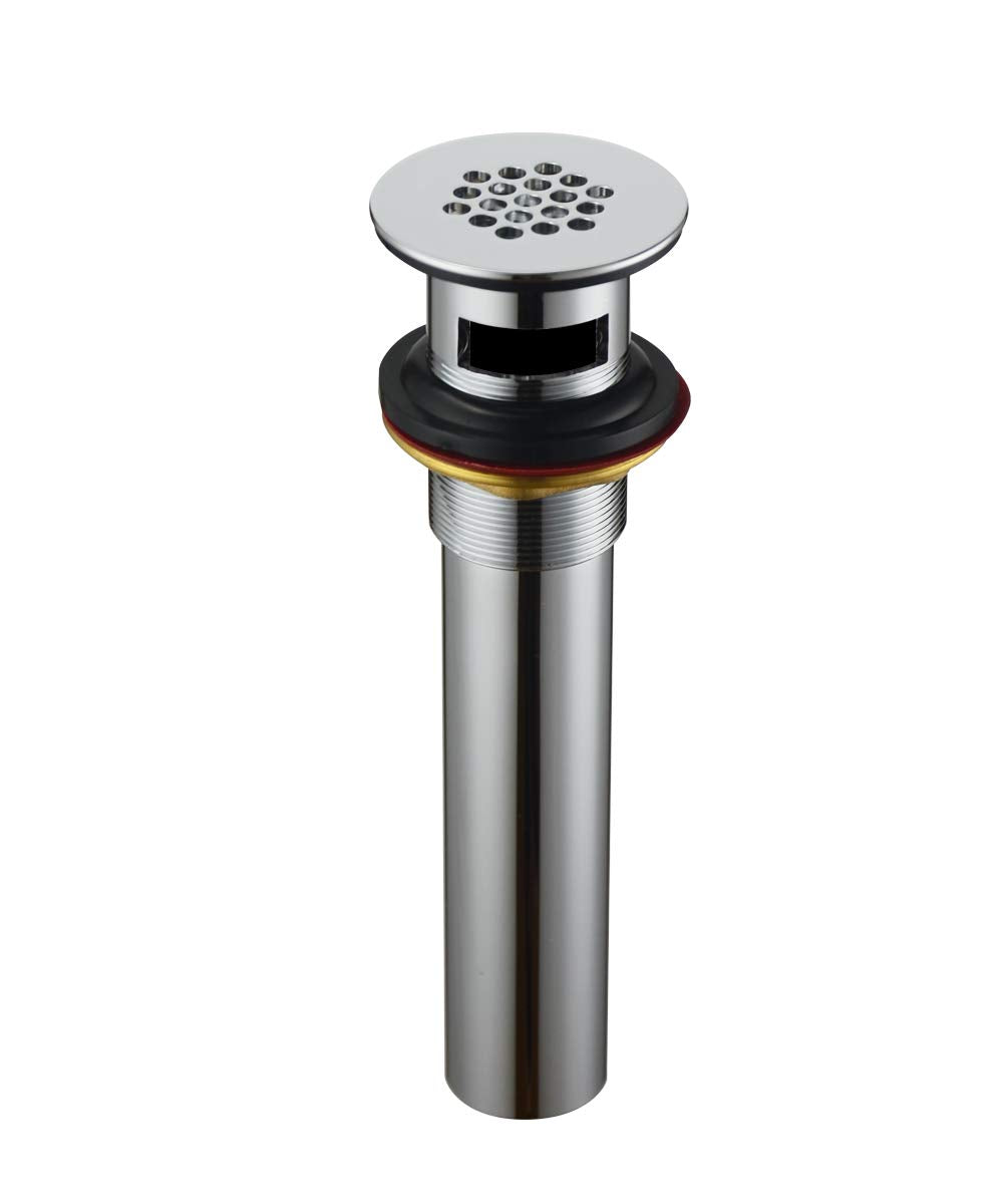 Purelux Grid Drain Strainer Assembly with Overflow for Bathroom Sink, Made of Brass Brushed Nickel