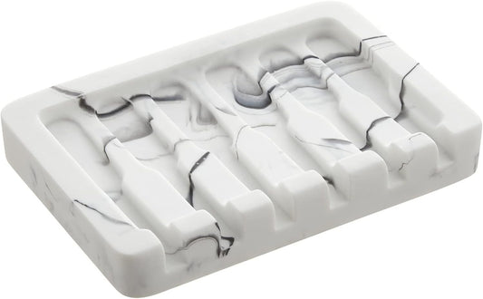 INIUNIK 2PCS Self Draining Soap Dish - Marble Look Soap Holder Tray Savers Box Container Sponge Holder for Bathroom Shower Kitchen, White