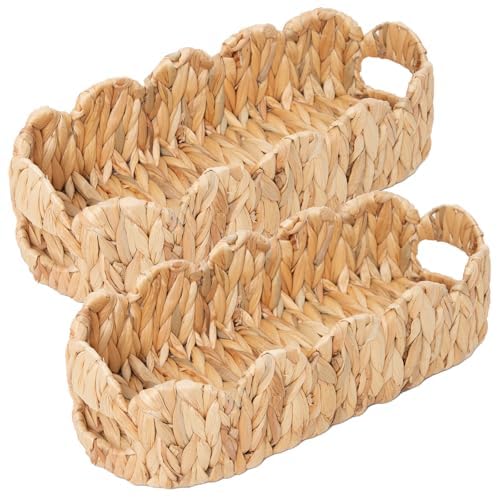 Coeusy Scalloped Toilet Paper Basket, Wicker Basket for Bathroom, Natural
